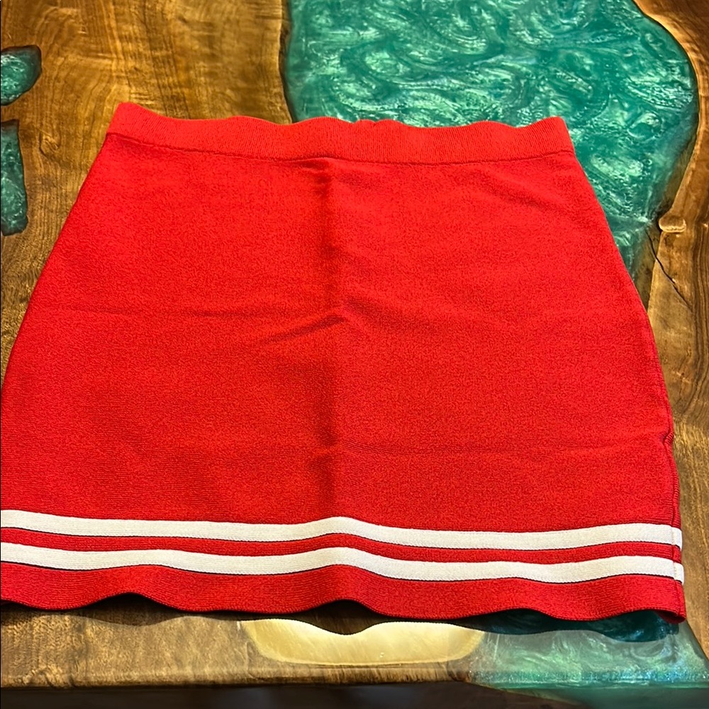 Guess Mini Red Skirt with White Stripes, Size Small, Length 17”, Waist 14” ECU